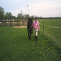 Girl walking horse